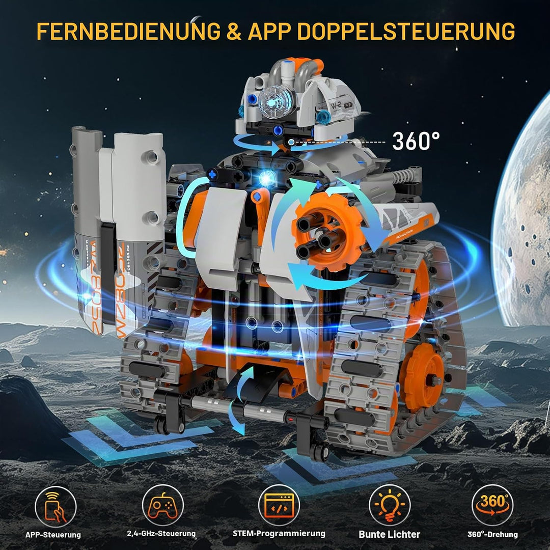 Technik Roboter Kinder für Jungen, 5-IN-1 Technik Bauspielzeug für Kinder mit App-Fernsteuerung, Pan