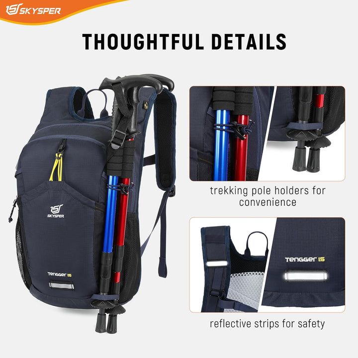 SKYSPER Wanderrucksack, 15L Kleiner Rucksack Leicht Tagesrucksack Damen Daypack für Wandern Hiking B
