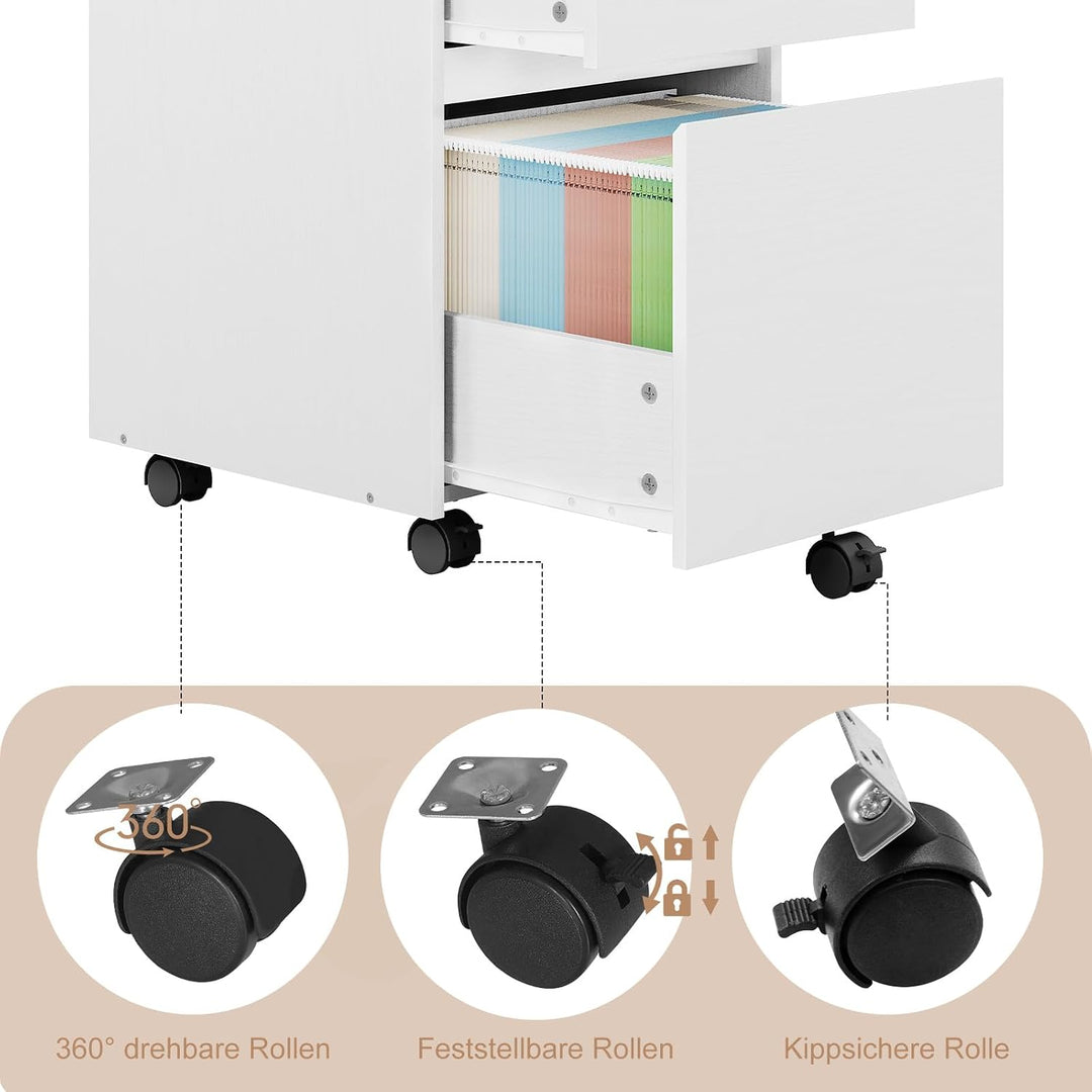 WOLTU Rollcontainer, Aktenschrank mit 2 Schubladen, mobiler Büroschrank Weiss 40x56x40 cm, Weiss 40x