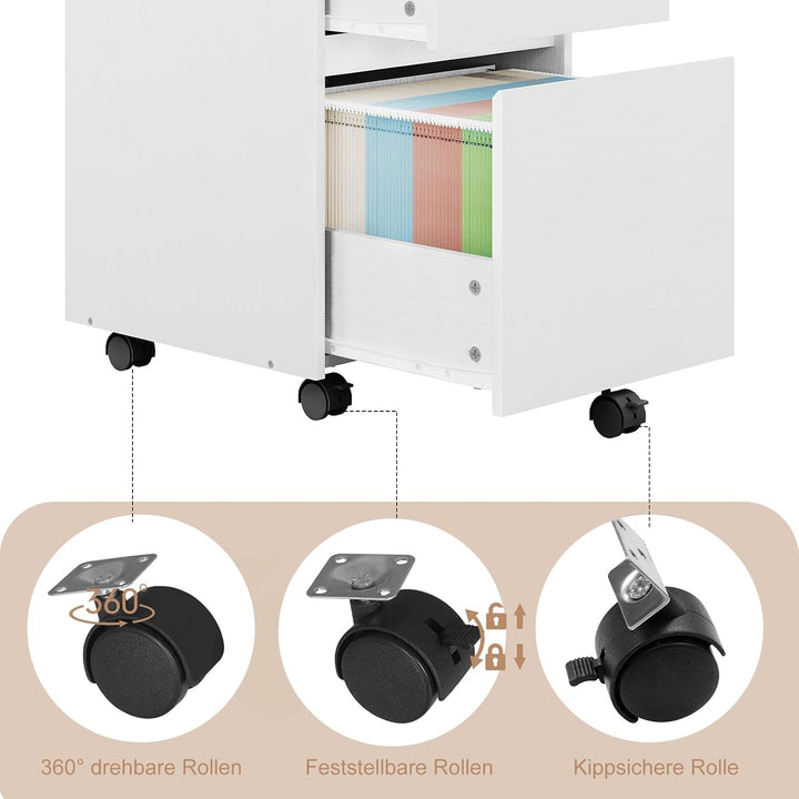 WOLTU Rollcontainer, Aktenschrank mit 2 Schubladen, mobiler Büroschrank Weiss 40x56x40 cm, Weiss 40x