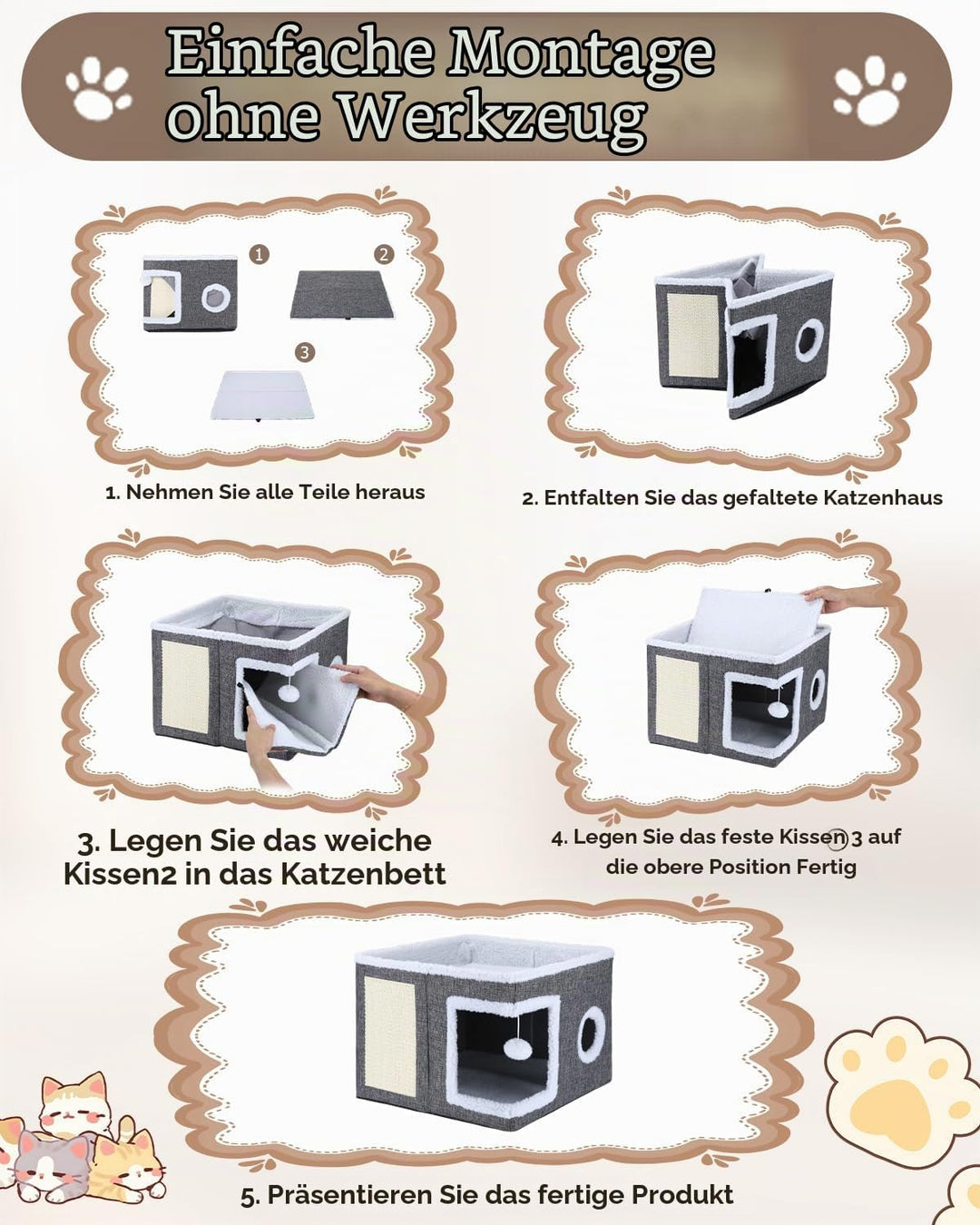 Katzenhaus Indoor Faltbare, Katzenbetten, katzenhöhle, Waschbare katzenhaus, mit einem hängenden Spi