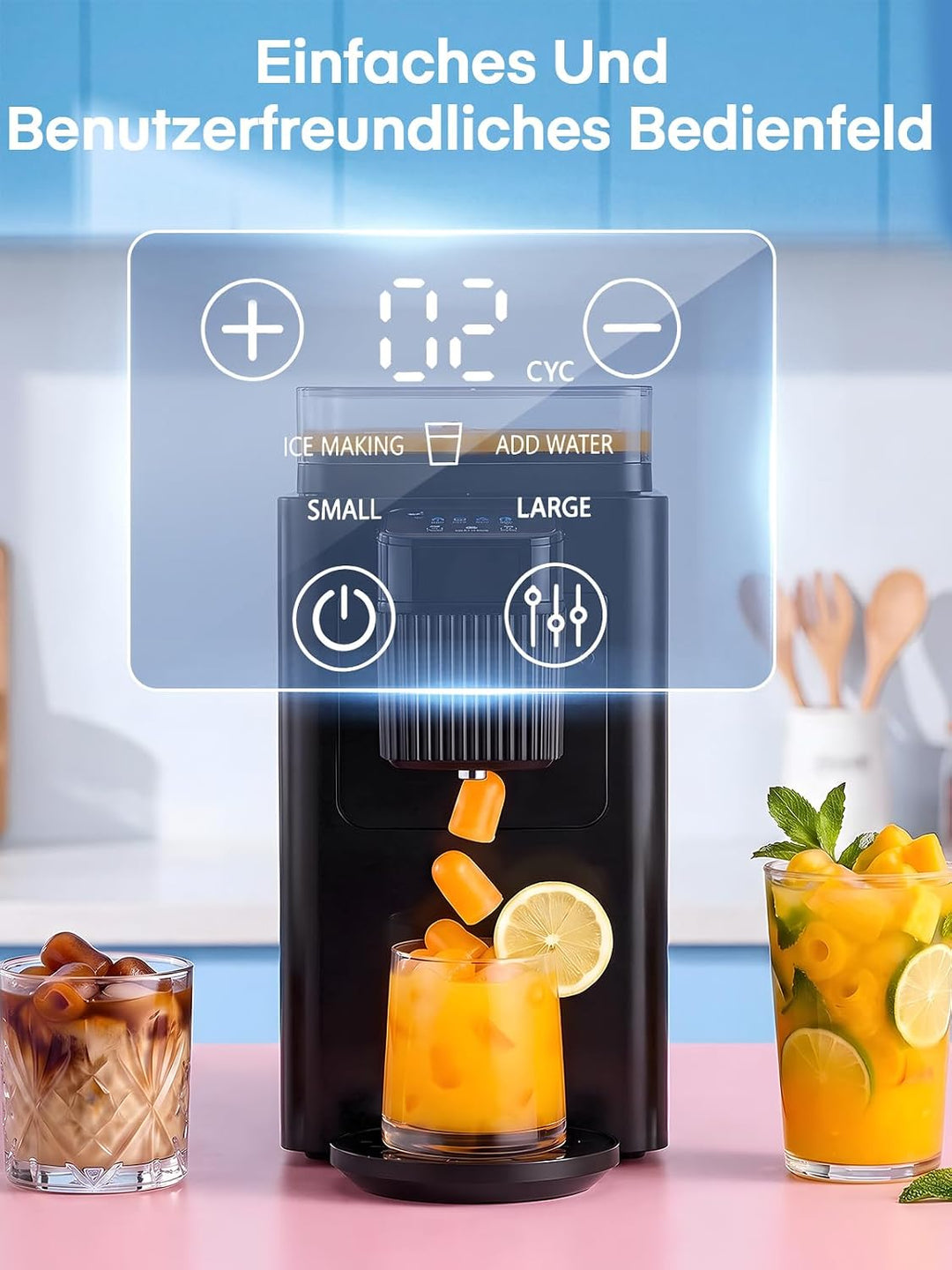 FOHERE Eiswürfelmaschine für Geschmack, Jedes Getränk zu Eiswürfeln, 5 Eiswürfel in 5 Min, 11 KG in