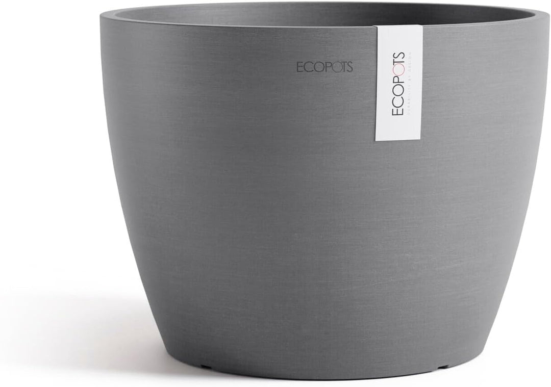 ECOPOTS Blumentopf Stockholm Grau - Durchmesser Ø 23 cm rund gross - Pflanzentopf aus Recycling Kuns