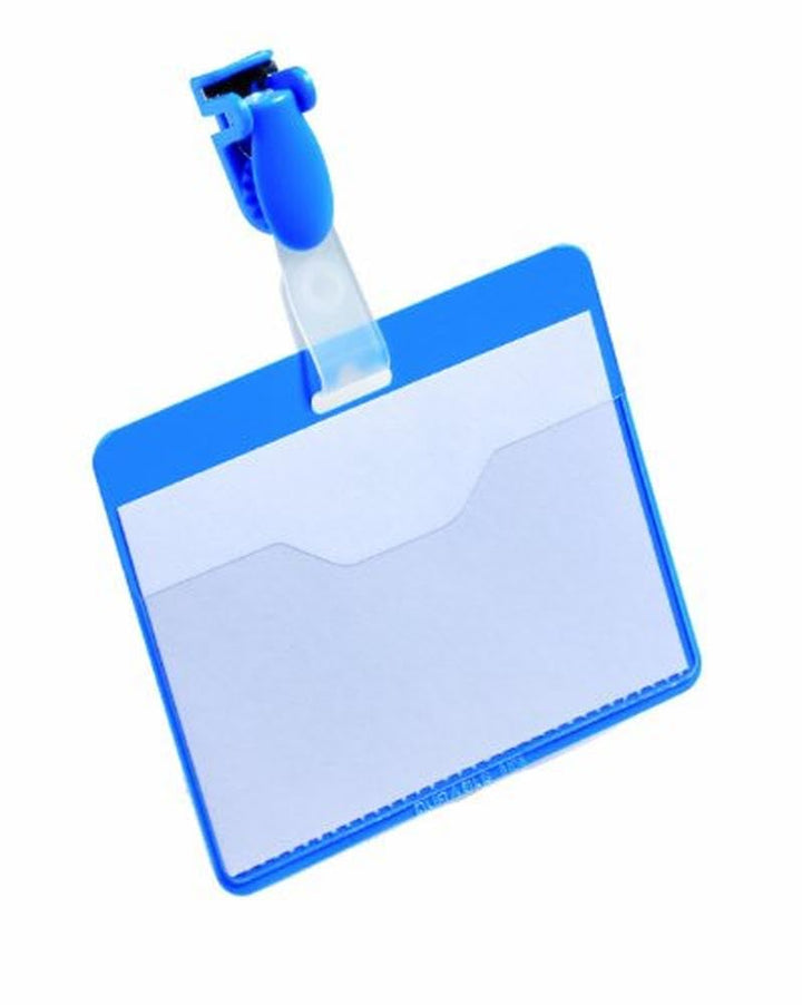 Durable Namensschild (mit Clip, 60 x 90 mm, Kunststoff) Packung à 25 Stück, blau, 810606, Blau