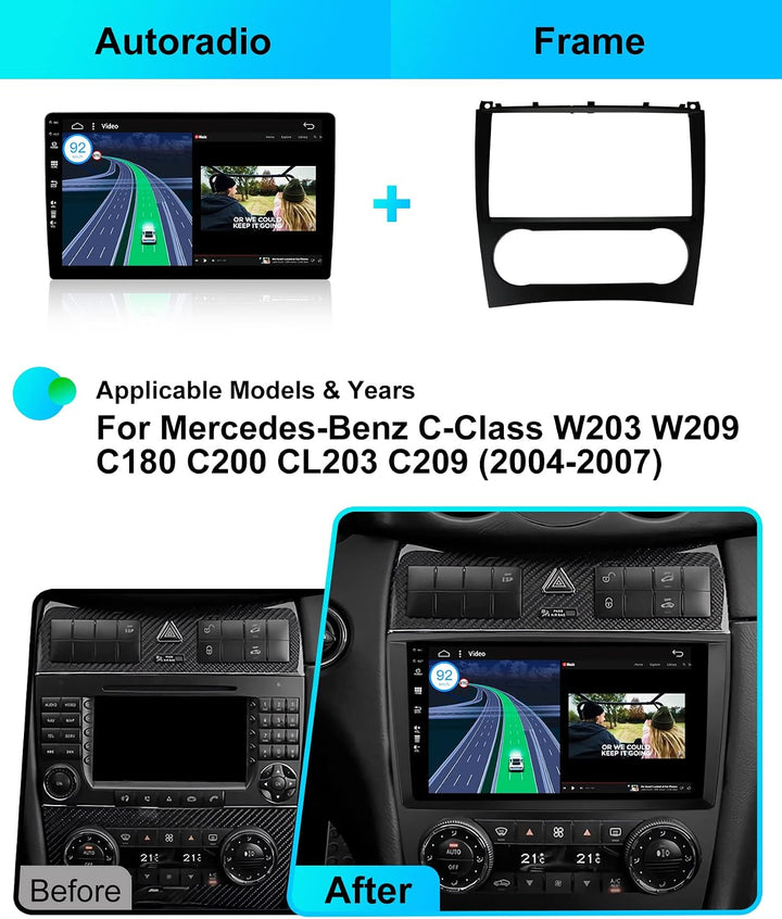 JOYX Android 12 IPS Autoradio Passt für Benz C-Class W203 W209 C180 C200 CL203 C209 (2004-2007) - Ei