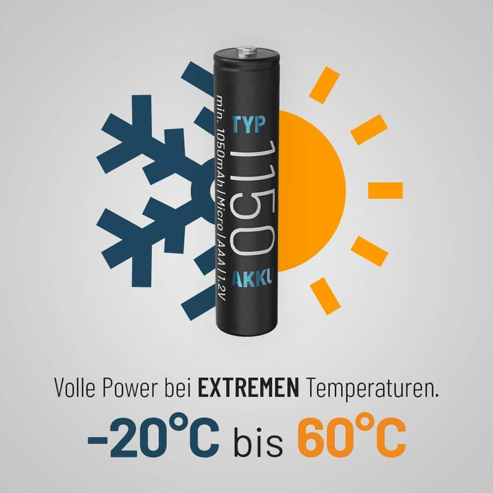 ABSINA AAA Akku 1150 NiMH 32er Pack - Akku AAA Micro mit 1,2V &amp; min. 1050 mAh - AAA Akkus wiederaufl