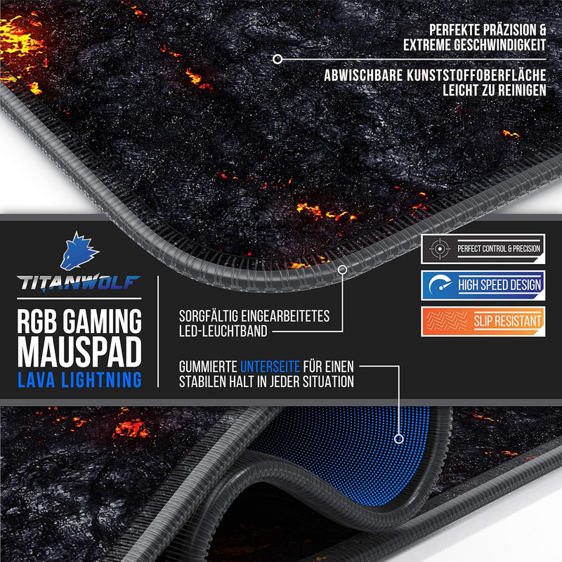 TITANWOLF - RGB Gaming Mauspad - LED Schreibtischunterlage - 800x300 mm - XXL Mousepad - LED Multi C