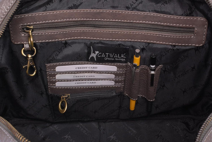 Catwalk Collection Handbags - Damen Leder Schultertasche Gross - Aktentasche für Notizbuch A4 - Lapt
