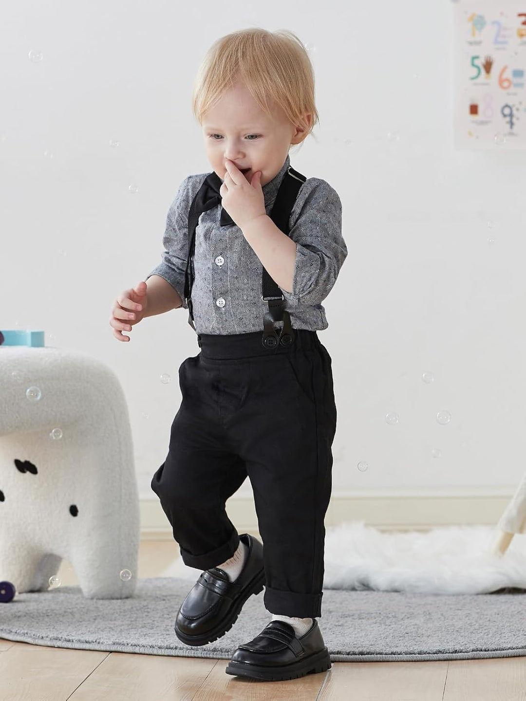 Baby Jungen Anzug Bekleidungssets Kleid Strampler hosenträger Fliege Krawatte 4tlg Anzug Gentleman F