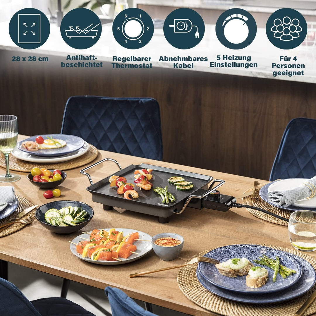 Princess Plancha Chef Mini Classic schwarz 28 x 28 cm 4 Personen 1900 W Aluminium, 01.102210.01.005,