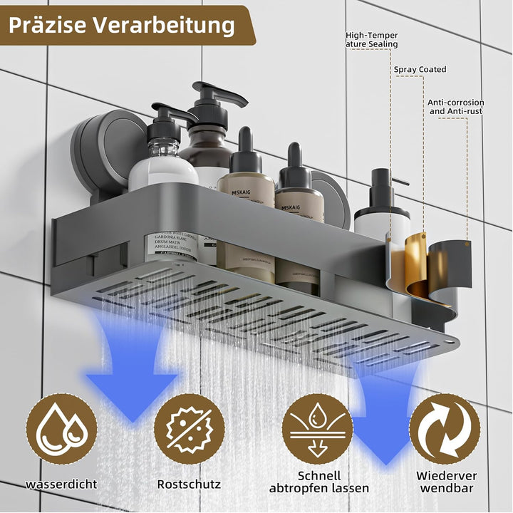 HNVNER Duschablage Ohne Bohren, Duschregal Saugnapf, 10 kg Tragfähigkeit, Abnehmbar, Mit Grosser Kap
