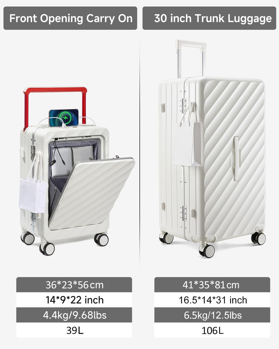 Sea choice Kofferset 2 Teilig Hartschale Trolley Handgepäck mit Laptopfach und Grosse Kapazität 30in