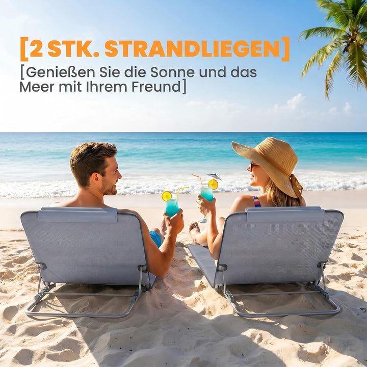 Outsunny Strandmatte, 2er Set, Faltbare Strandmatratze, Sonnenmatte, 5-stufige Höhe, mit Tragetasche