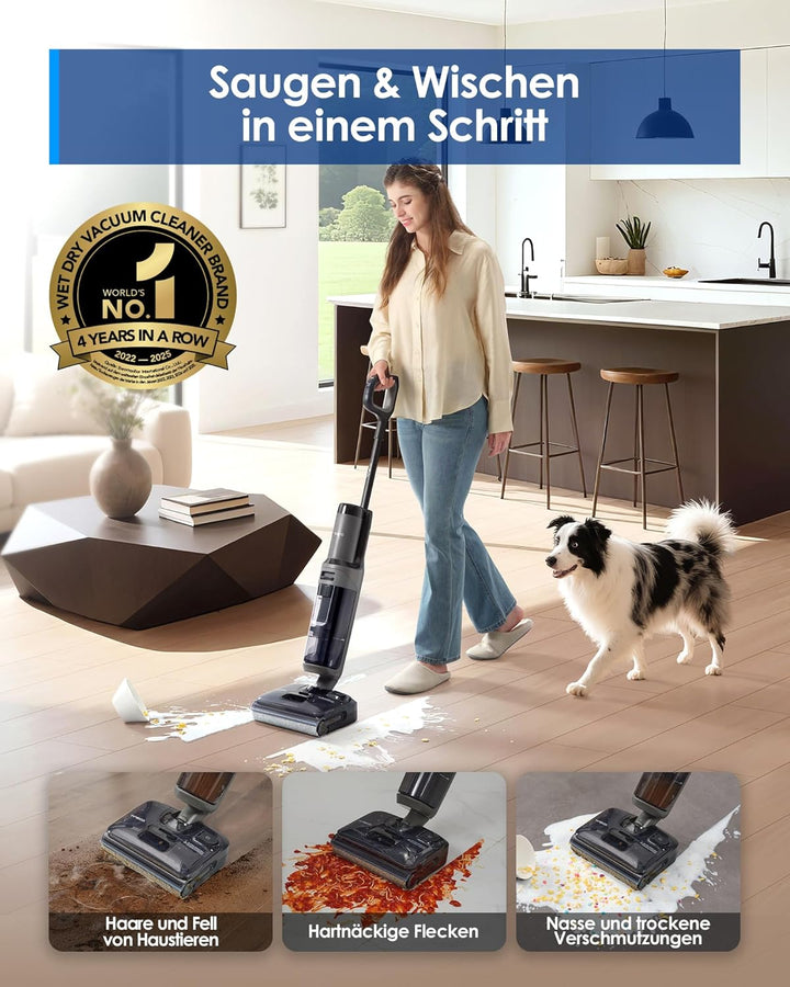 Tineco Floor ONE i6 Stretch Nass Trockensauger, 180° Lay-Flat Nasssauger, 20kPa Saugkraft, 85°C Heis