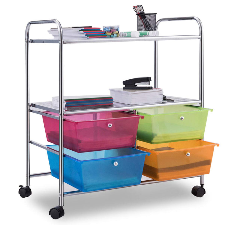 COSTWAY Rollwagen mit 4 stapelbaren Schubladen, Schubladenwagen Rollcontainer mit Metallgestell und