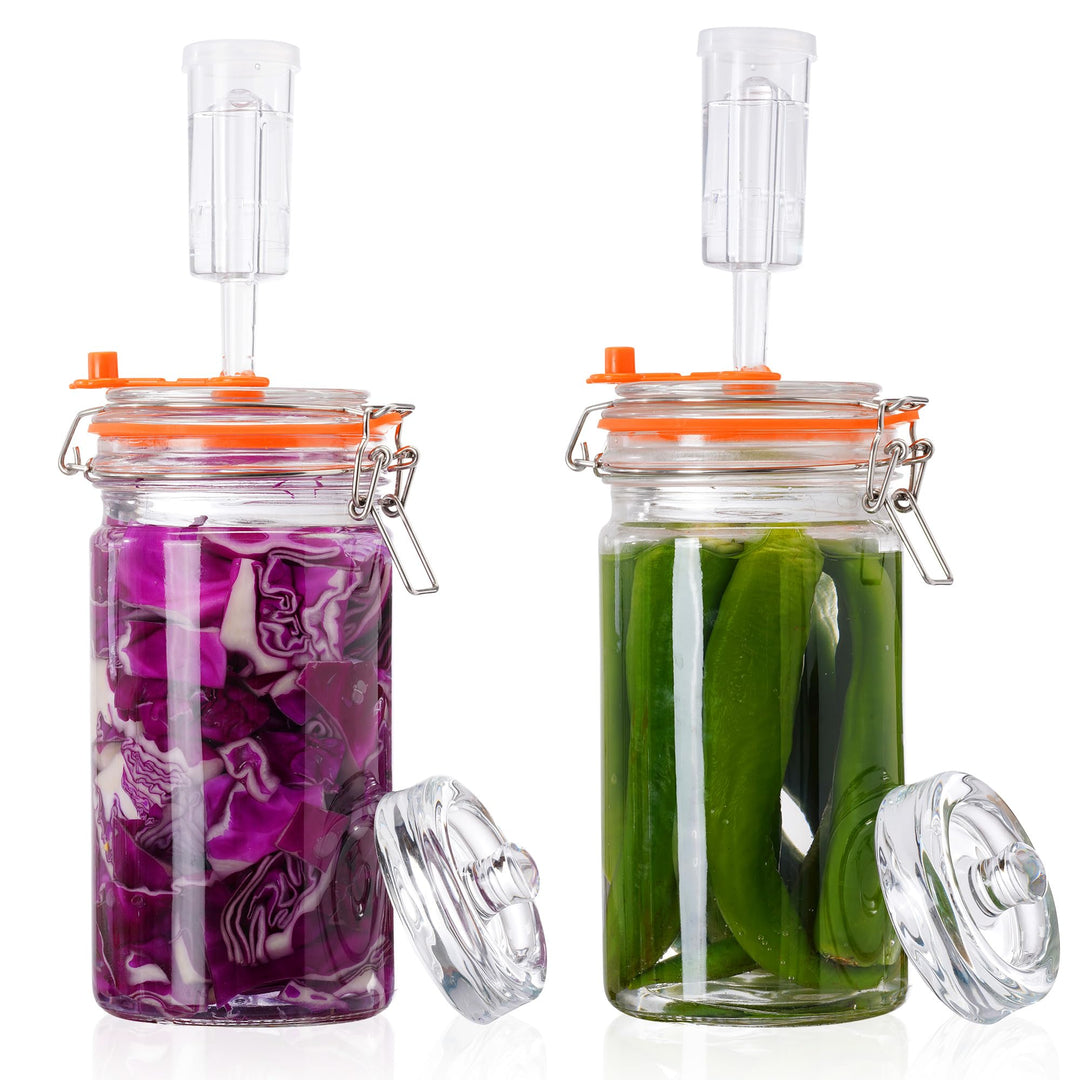 1L Fermentierglas Set mit Gäraufsatz & Gewicht – Fermentationsglas für Sauerkraut, Kimchi, Kombucha,
