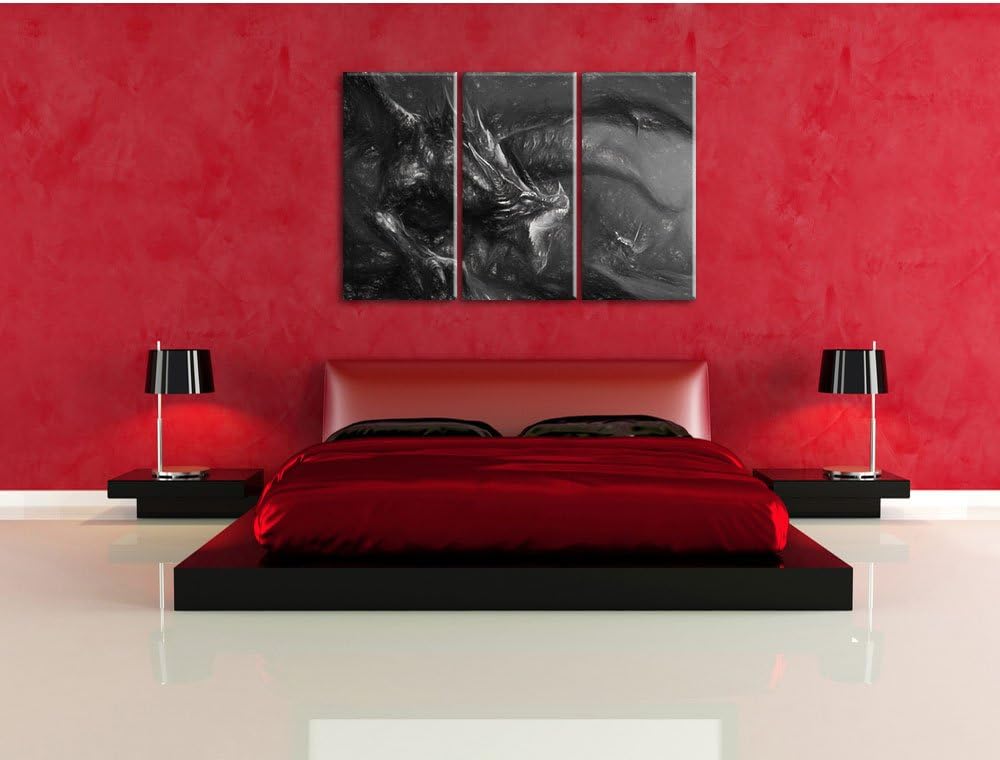 Pixxprint Kampf zwischen Mensch und Drache als Leinwandbild/Grösse: 3 Teilig (120x80 cm) cm/Wandbild