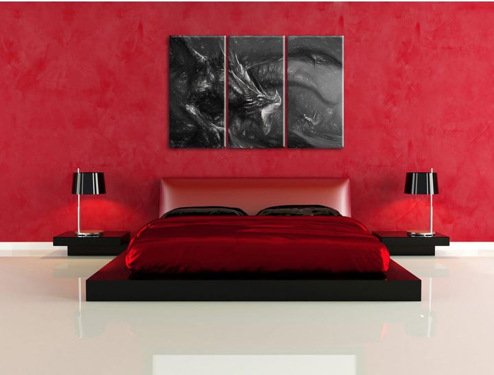 Pixxprint Kampf zwischen Mensch und Drache als Leinwandbild/Grösse: 3 Teilig (120x80 cm) cm/Wandbild