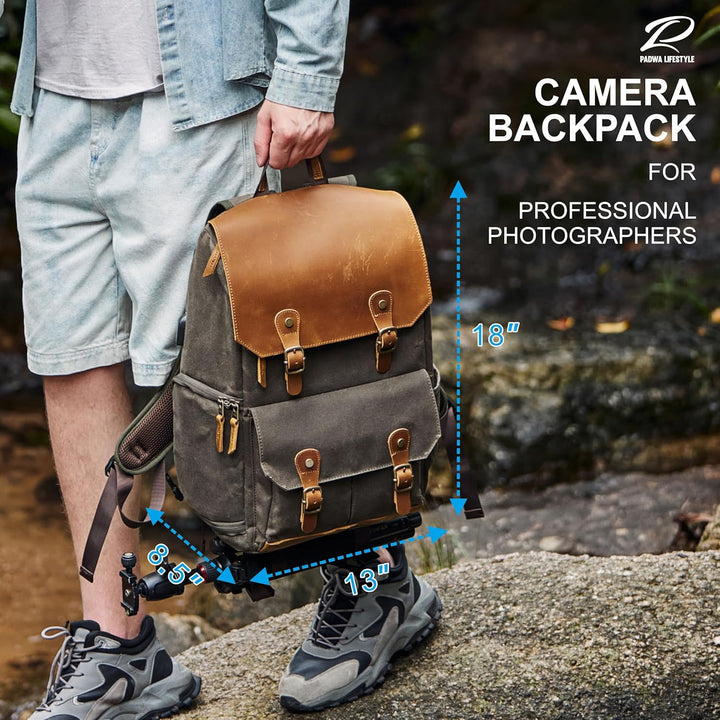 Padwa Lifestyle Kaffee Kamerarucksack - wetterfeste Kameratasche aus gewachstem Memory Canvas mit 16