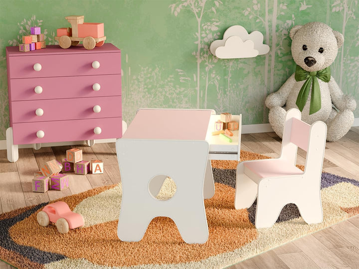 Happy Babies - Kinderschreibtisch-Stuhl-Set, ergonomischer Spieltisch mit geräumiger Schublade - Kin
