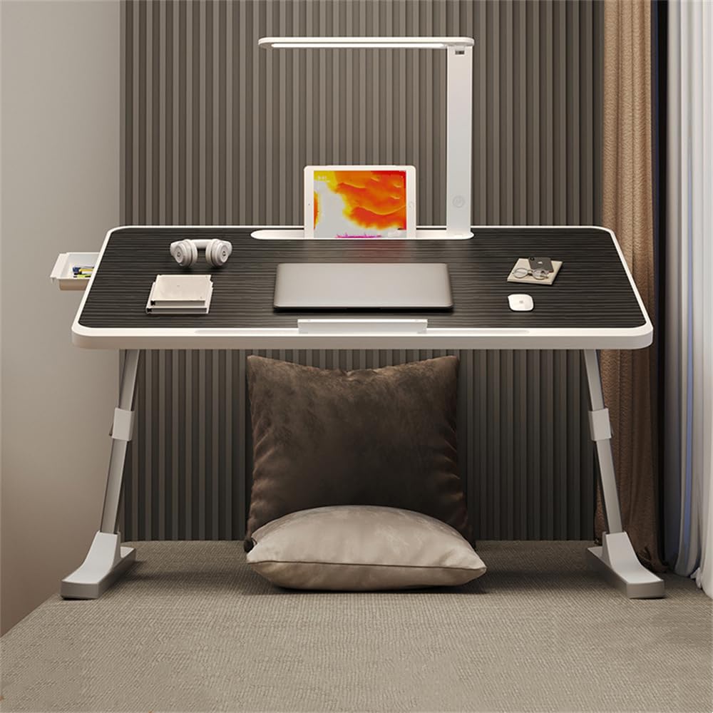 Laptoptisch mit Schlitzen, Winkelverstellbare Tischplatte, Kleinen Schublade, Beleuchtung, Laptopstä