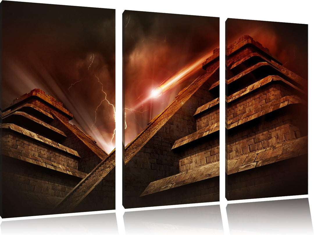 Pixxprint Majatempel bei Gewitter 3-Teiler Leinwandbild 120x80 Bild auf Leinwand