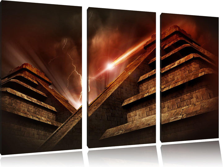 Pixxprint Majatempel bei Gewitter 3-Teiler Leinwandbild 120x80 Bild auf Leinwand
