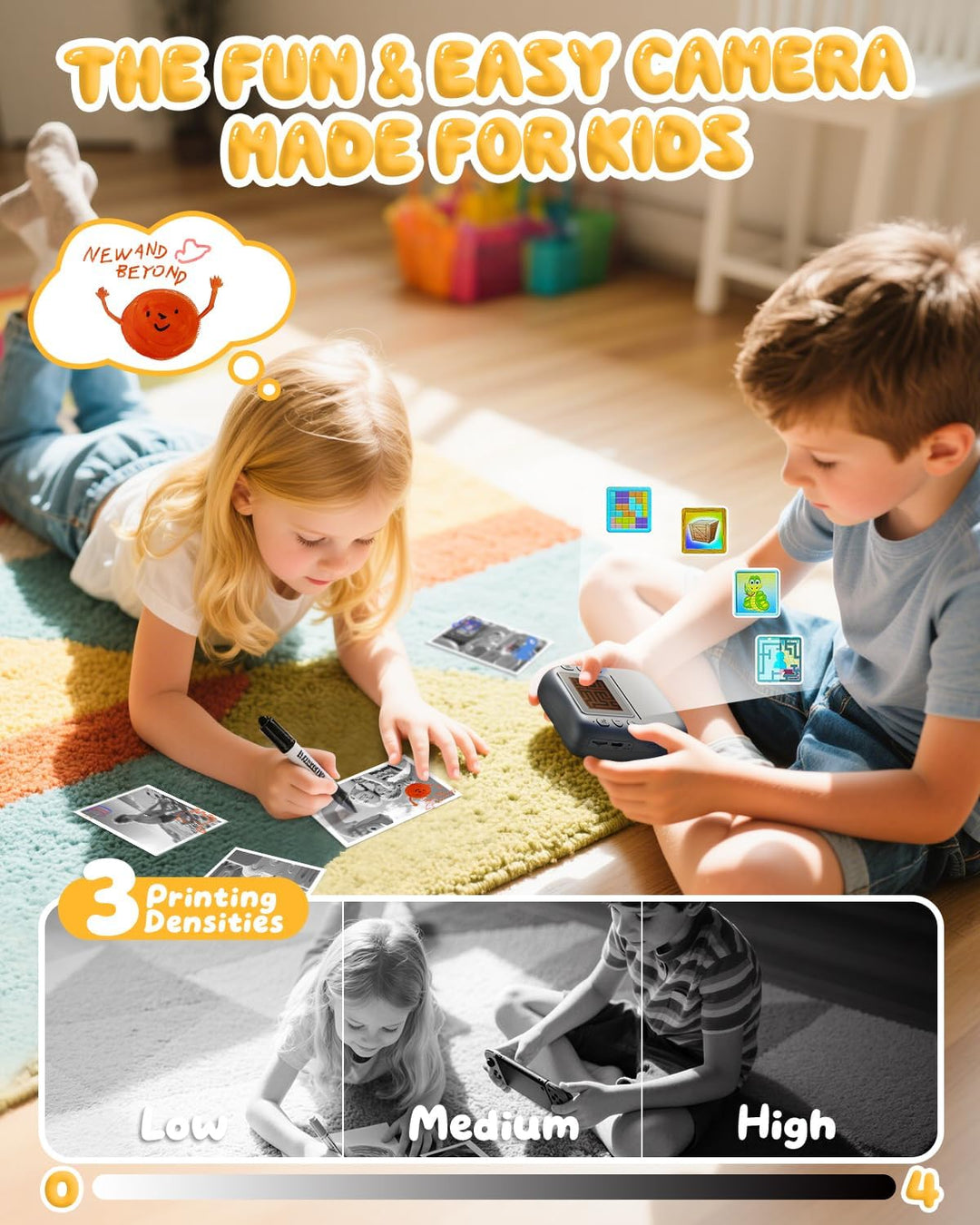 CAMCLID Kinderkamera Sofortbildkamera, 1080P Sofortbildkamera Kinder mit 32GB Karte & 3 Rollen Druck