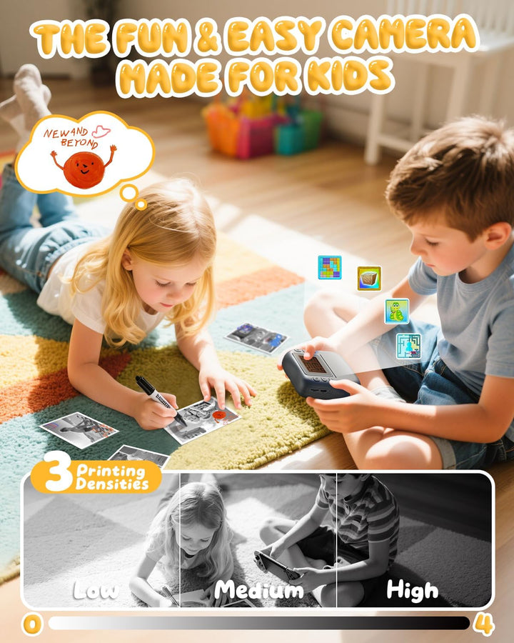 CAMCLID Kinderkamera Sofortbildkamera, 1080P Sofortbildkamera Kinder mit 32GB Karte & 3 Rollen Druck