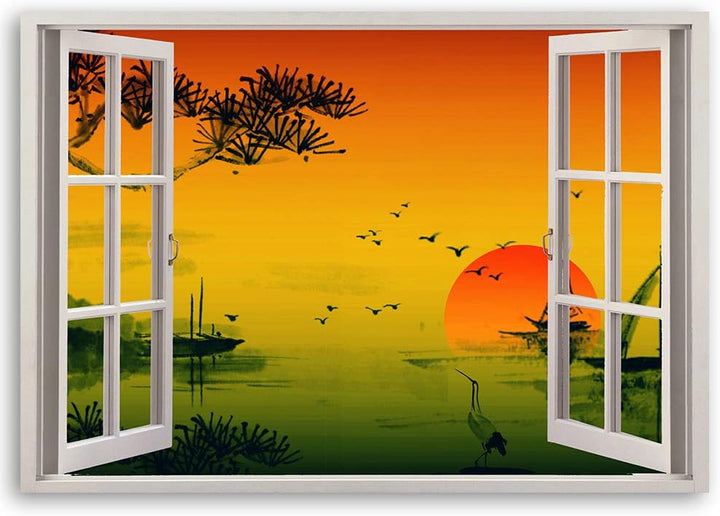 Leinwandbild XXL Sonnenuntergang Wandbild Kunst 3D Illusion Orange 120x80 cm Leinwandbild 120x80 cm
