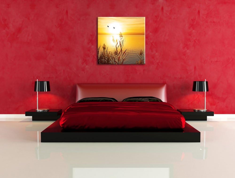 Sonnenuntergang am See, Format: 70x70 auf Leinwand, XXL riesige Bilder fertig gerahmt mit Keilrahmen