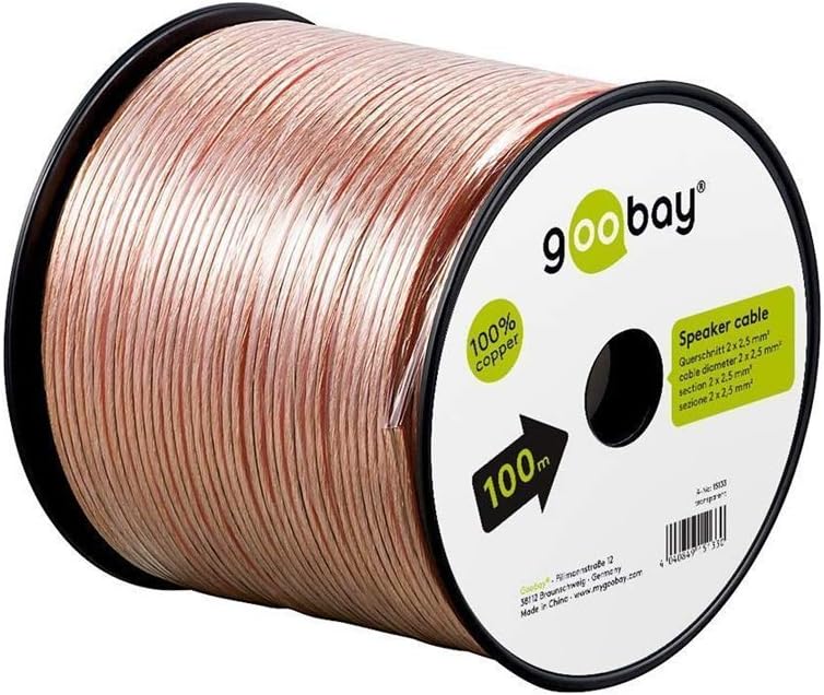 Goobay 15133 Lautsprecherkabel 2x2,5mm² Kupfer Litze / Boxenkabel Audio Kabel Meterware / Speaker Ca