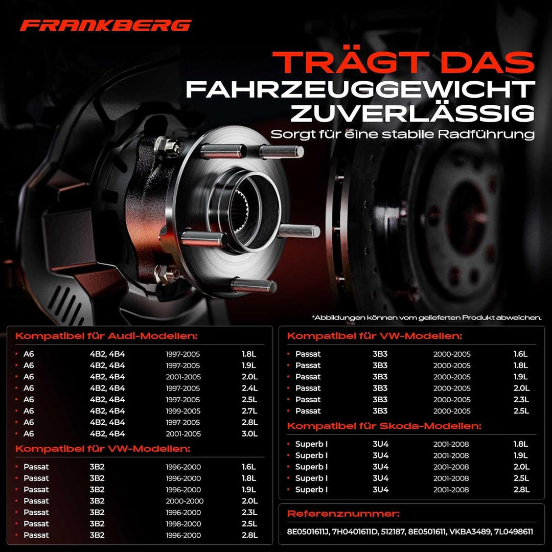 Frankberg 1x Radnabe Radlagersatz Hinterachse Kompatibel mit P.a.s.s.a.t 3B2 3B3 1.6L-2.8L 1996-2005