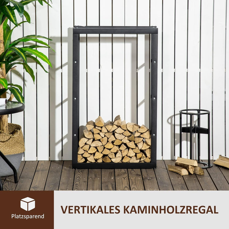 HOMCOM Kaminholzständer Kaminholzablage Feuerholzregal Kaminholzhalter 100kg Stahl Schwarz L60 x B25