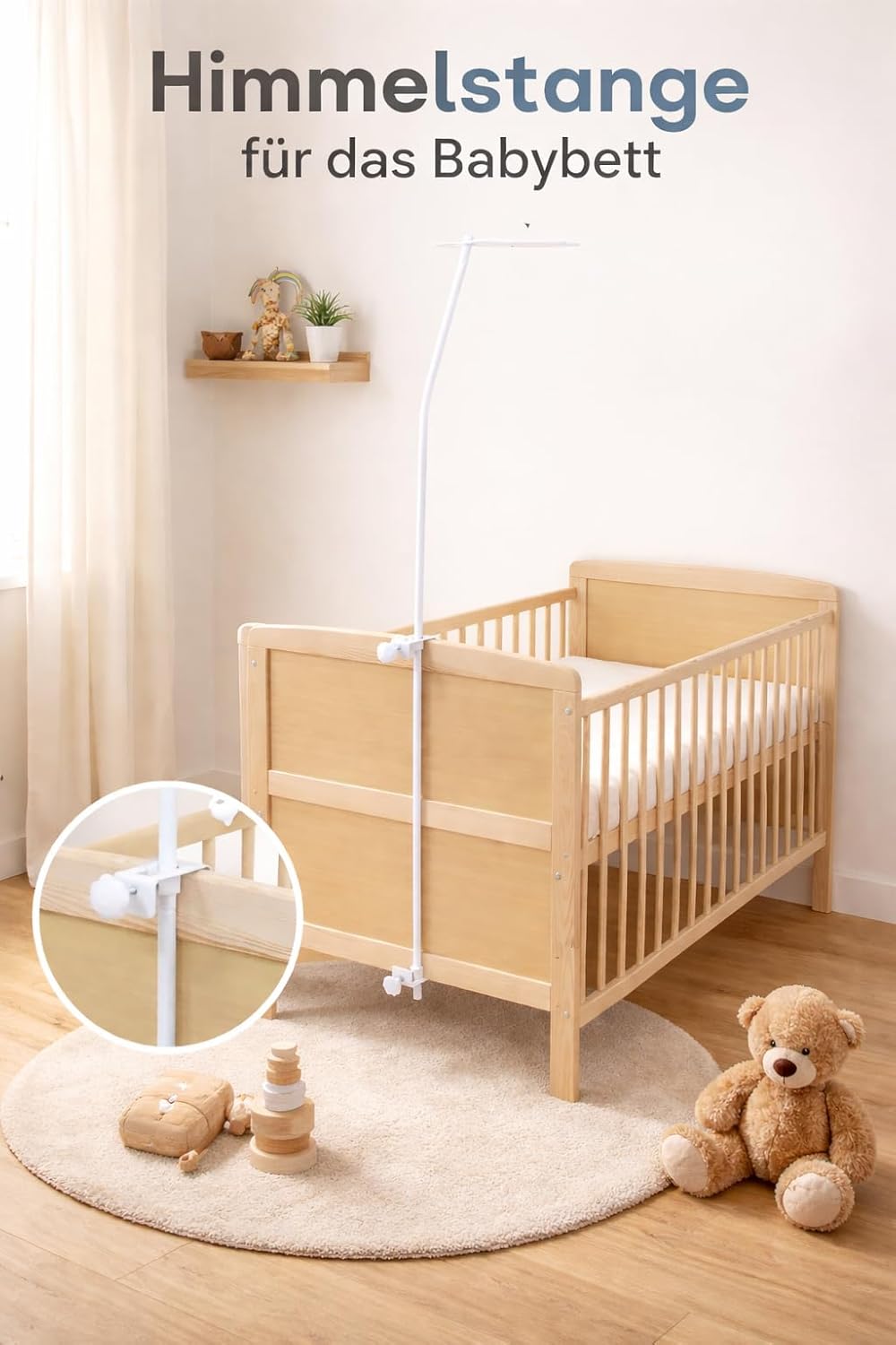 Baby Delux Himmelstange Himmelhalter universell weiss für Babybett Kinderbett Beistellbett Wiege mit