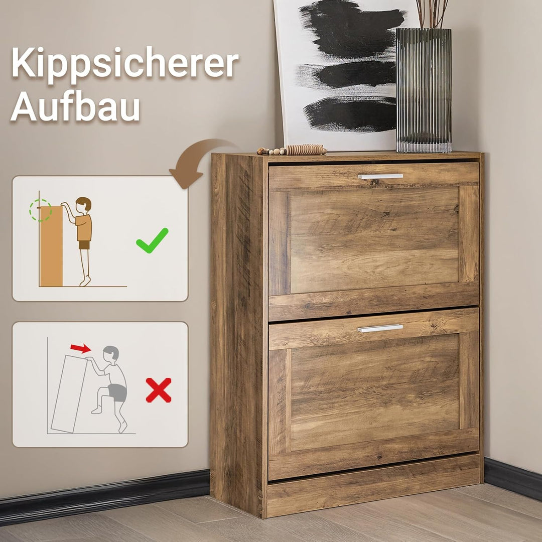 SoBuy Schuhschrank schmal Schuhkipper mit 2 Klappen – Platzsparendes Schuhregal geschlossen mit höhe