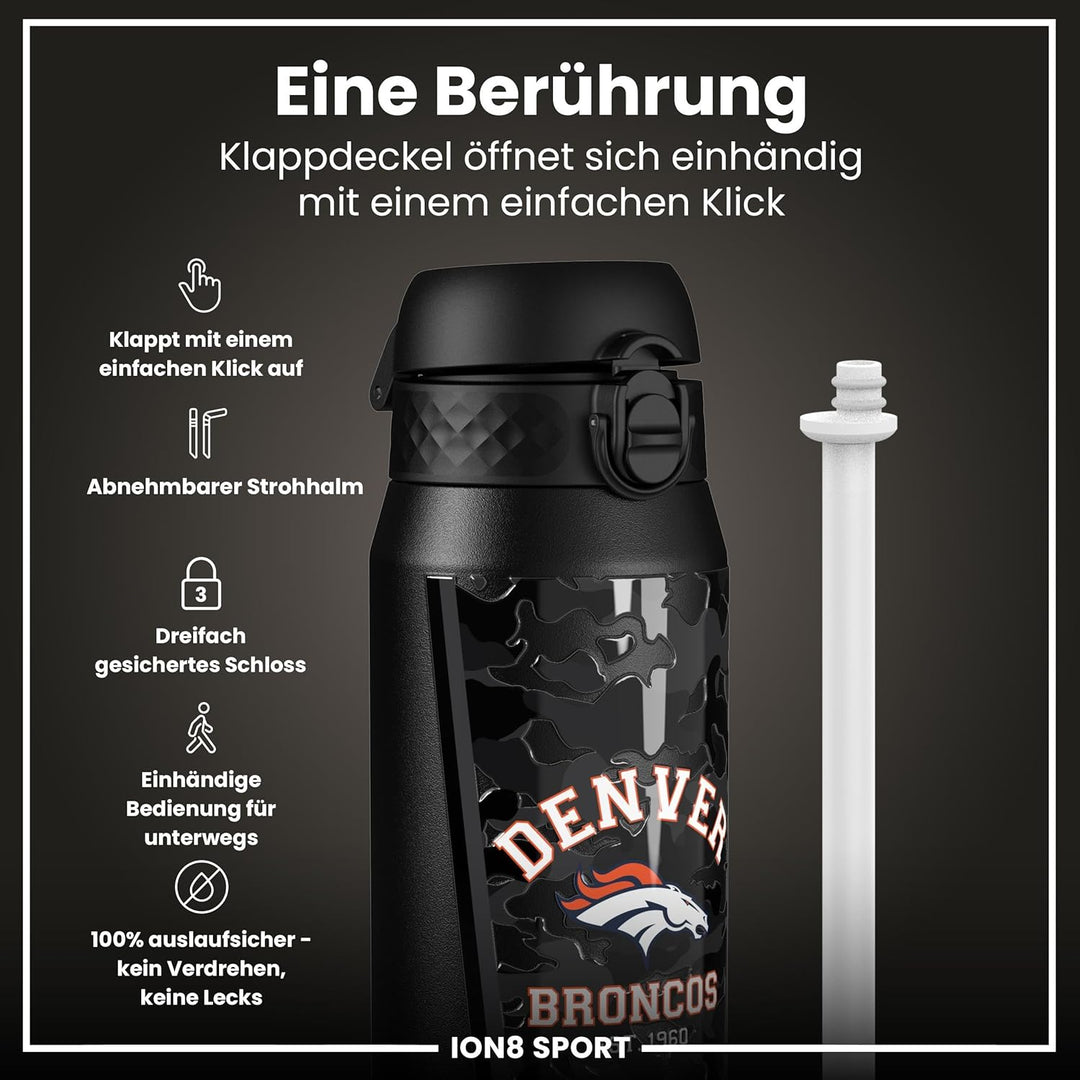 ion8 NFL Edelstahl-Trinkflasche, Auslaufsicher, Einhandöffnung, Sichere Verriegelung, Spülmaschinenf