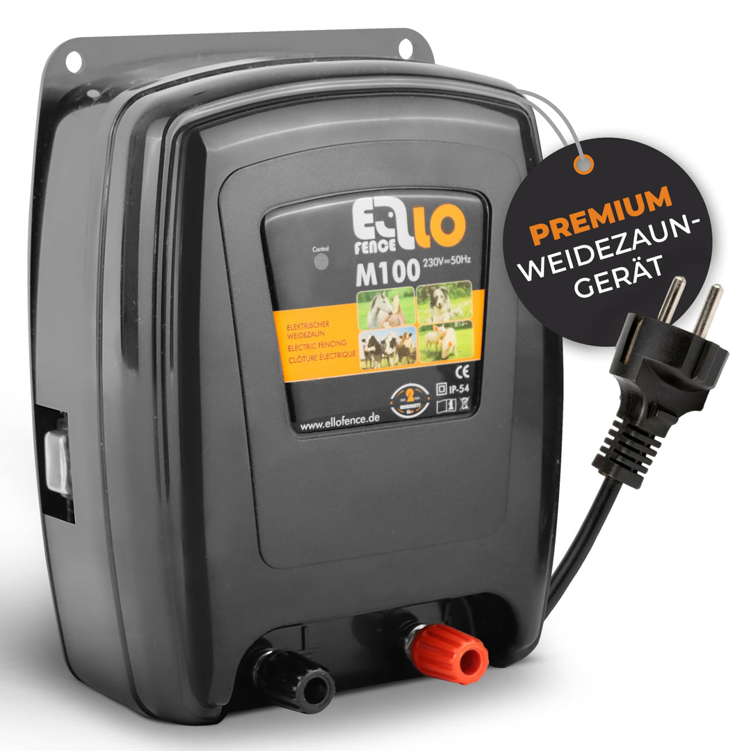 Weidezaungerät/Elektrozaungerät Ellofence M100 - Extrem leise! - Für Rinder, Kühe, Pferde, Hunde, Sc