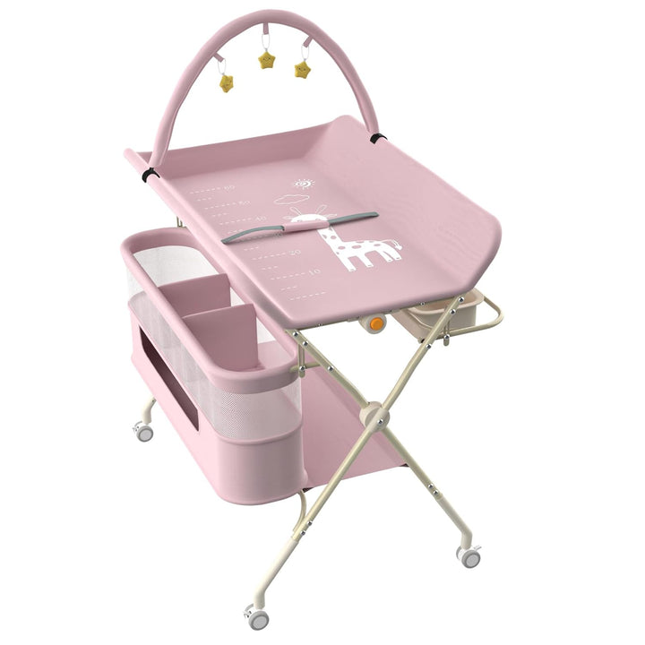 OHMG klappbare Wickelkommode Wickeltisch, Baby Wickelkombi, mit Wickelauflage Sicherheitsgurt und Ab
