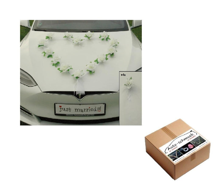 Autoschmuck Organza Herz Auto Schmuck Braut Paar Rose Deko Dekoration Hochzeit Car Auto Wedding Deko