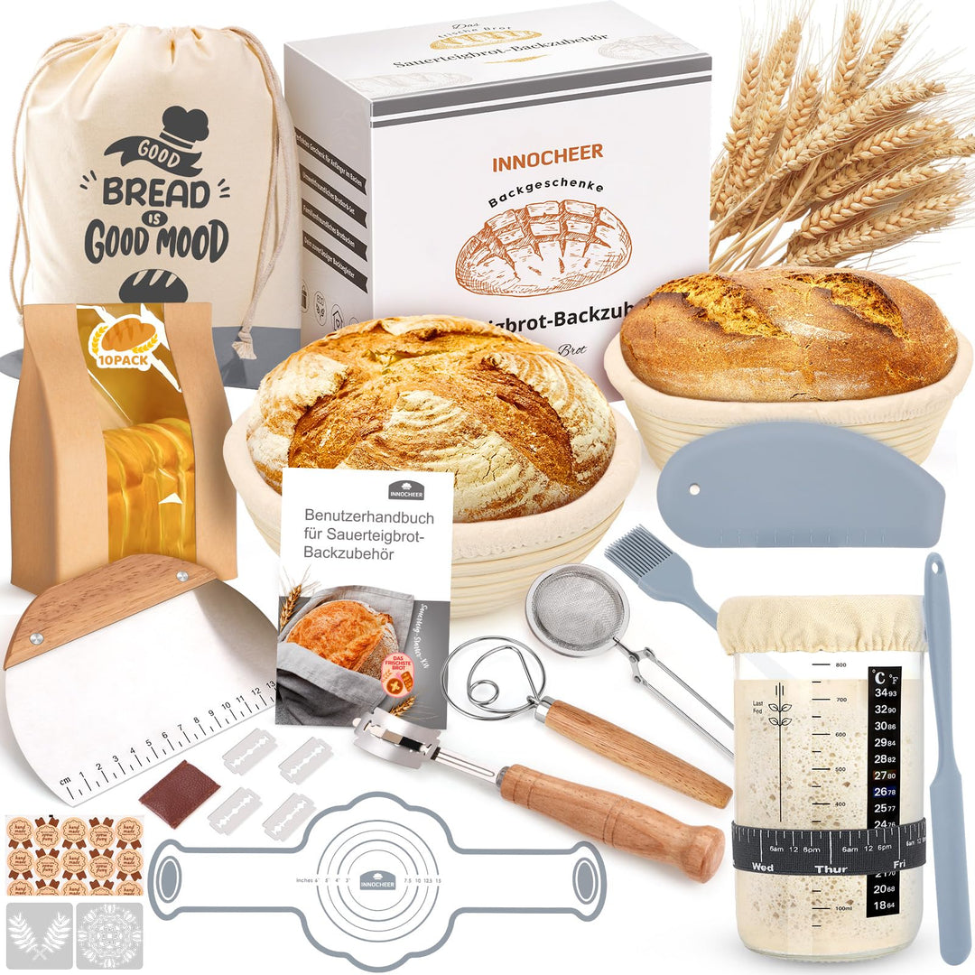 Gärkörbchen Für Sauerteig Starter Set, 25cm & 23cm Gärkorb Brot Backen, Sauerteig Starter Set Mit Sa