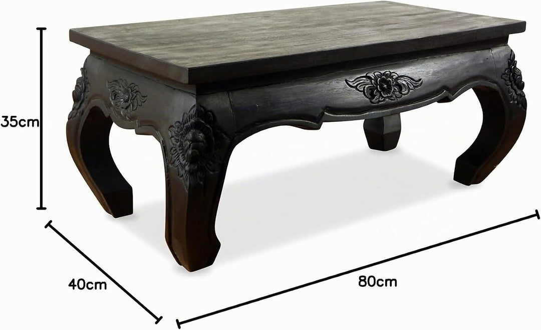 livasia Opiumtisch, Couchtisch mit Schnitzerei, Beistelltisch, Sofatisch (schwarz) Schwarz mit Schni