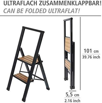 WENKO Leichte Aluminium Trittleiter mit 2 Stufen für 50 cm höheren Stand, rutschsichere XXL-Stufen,