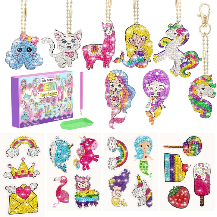 CAYUDEN Diamond Painting Kinder, 8pcs Doppelseitige 5D Diamond Painting Schlüsselanhänger + 15pcs Di