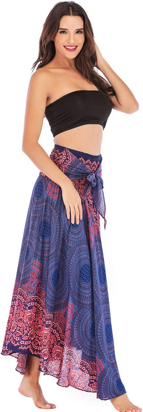 FEOYA 2 in 1 Rock Damen Lang Sommer Maxirock Damen Boho Strandrock Blumen Hohe Taille Rock Hippie Da