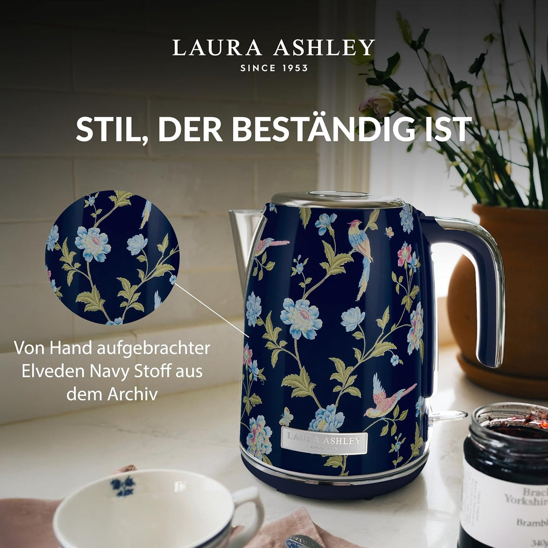 Laura Ashley Elveden Navy Kabelloser Elektrischer Wasserkocher von VQ. Edelstahl-Wasserkocher 1.7 Li