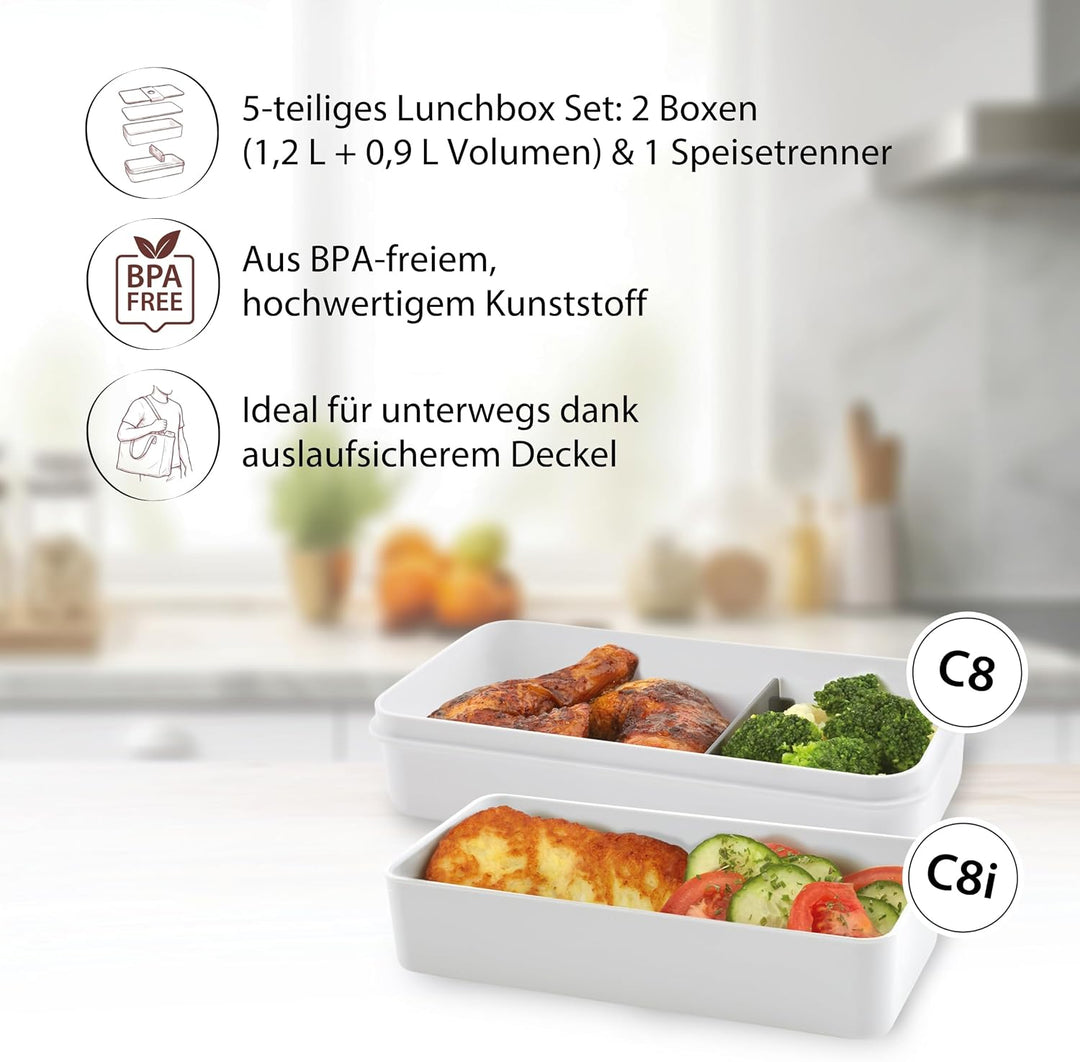 Cloer 800S1-1 Lunch Care System - Bento Box 5-teilig, XXL- Format 2100ml, unterteilbar mit auslaufsi