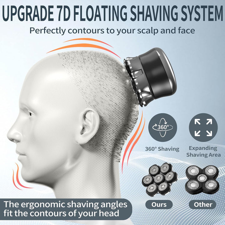 Glatzen Rasierer Herren Elektrisch, 7D Flexibler Detachable Glatzenrasierer, Magnetische Schwebender