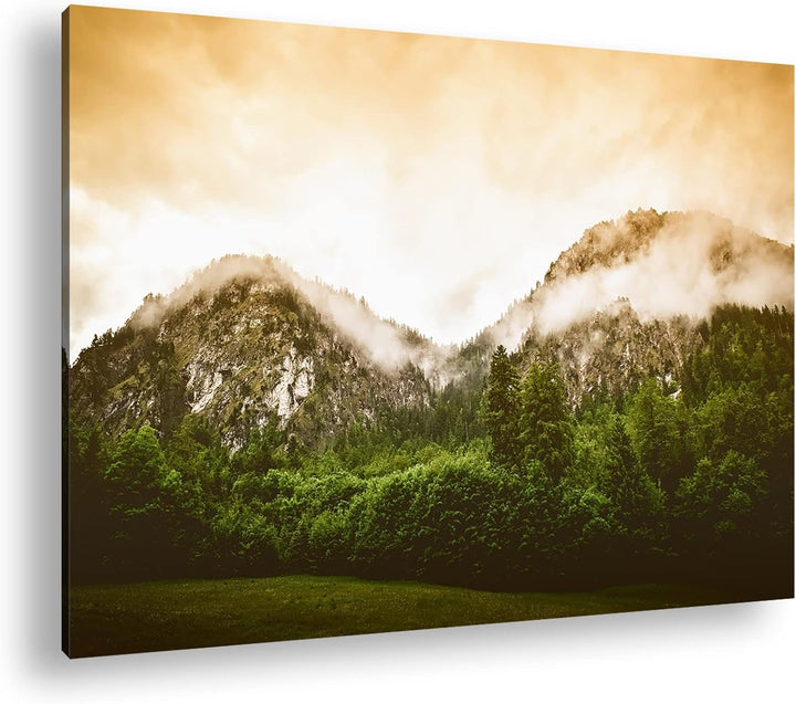 deyoli Nebel bedeckte Berge Format: 80x60 als Leinwand, Motiv fertig gerahmt auf Echtholzrahmen, Hoc
