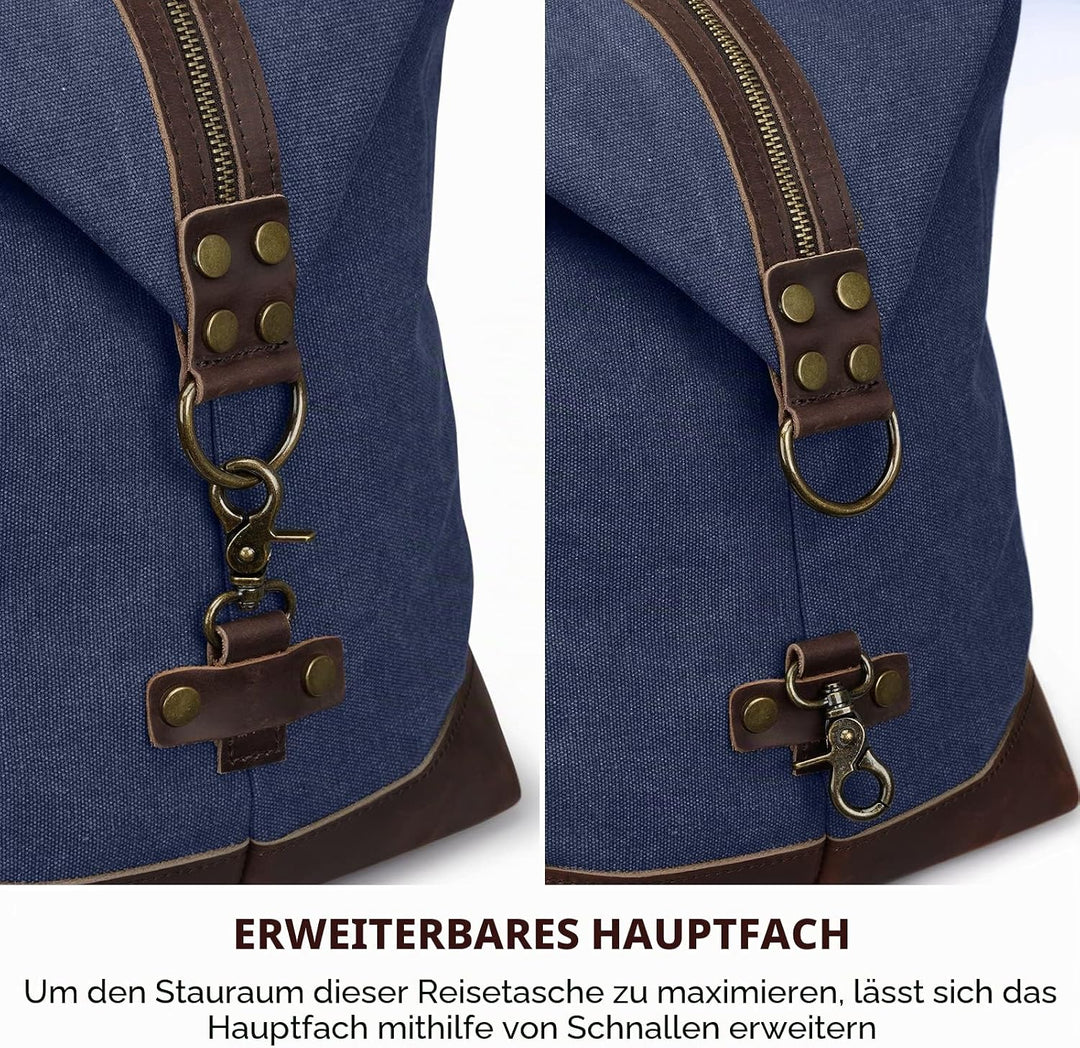 S-ZONE Reisetasche 52-55L Vintage Canvas Crazy Horse Leder Trim Unisex Handgepäck Weekender Tasche S